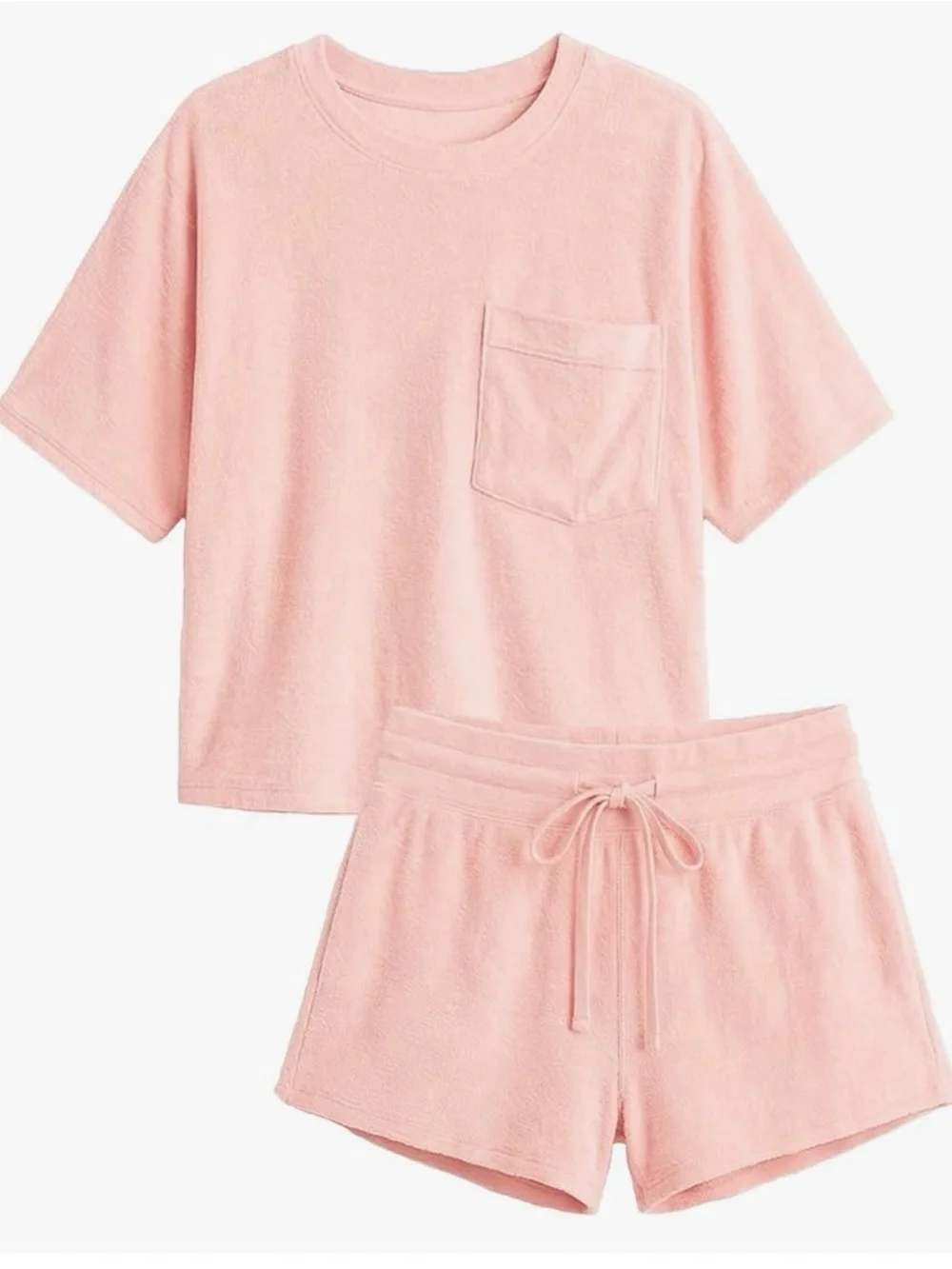 NWT Pink Loungewear Jammie Coverup Short Set - Pocket Tee & Drawstring Shorts-S - Picture 11 of 14